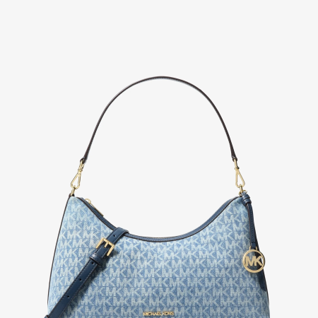 Michael Kors Sammy Medium Signature Logo Print Denim Convertible Shoulder Bag - Preorder — Lt Vtblu Wsh