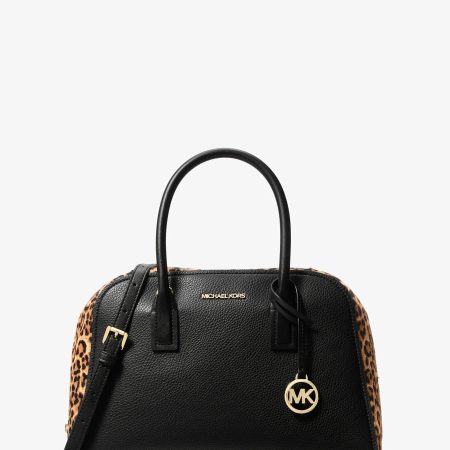 Michael Kors Ashton Medium Leopard Print Calf Hair and Smooth Satchel - Preorder — Camel Mlt