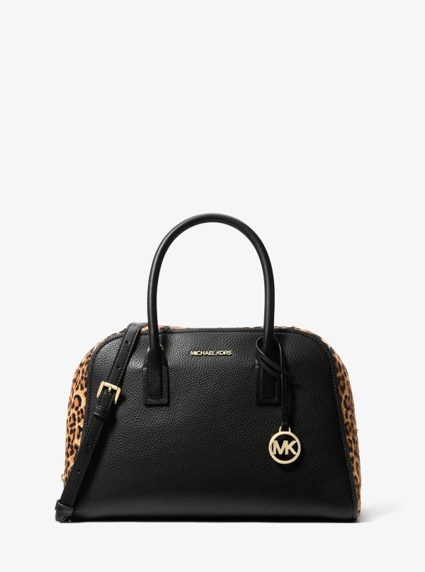 Michael Kors Ashton Medium Leopard Print Calf Hair and Smooth Satchel - Preorder
