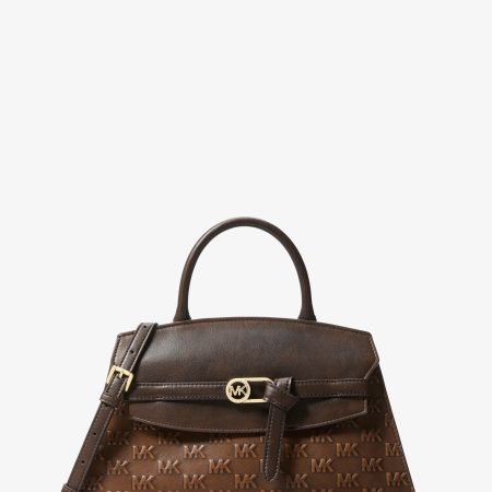 Michael Kors Greta Medium Logo Embossed Satchel - Preorder — Chocolate
