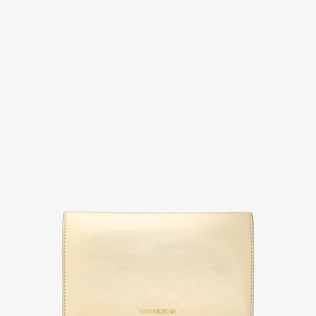 Michael Kors Jet Set Travel Small Metallic and Signature Logo 2-in-1 Clutch - Preorder — Pale Gold