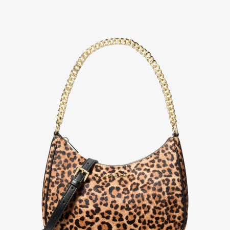 Michael Kors Jet Set Travel Large Leopard Print Calf Hair Convertible Pochette - Preorder — Camel Mlt