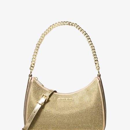 Michael Kors Jet Set Travel Large Sequined Metallic Convertible Crossbody Bag - Preorder — Pale Gold
