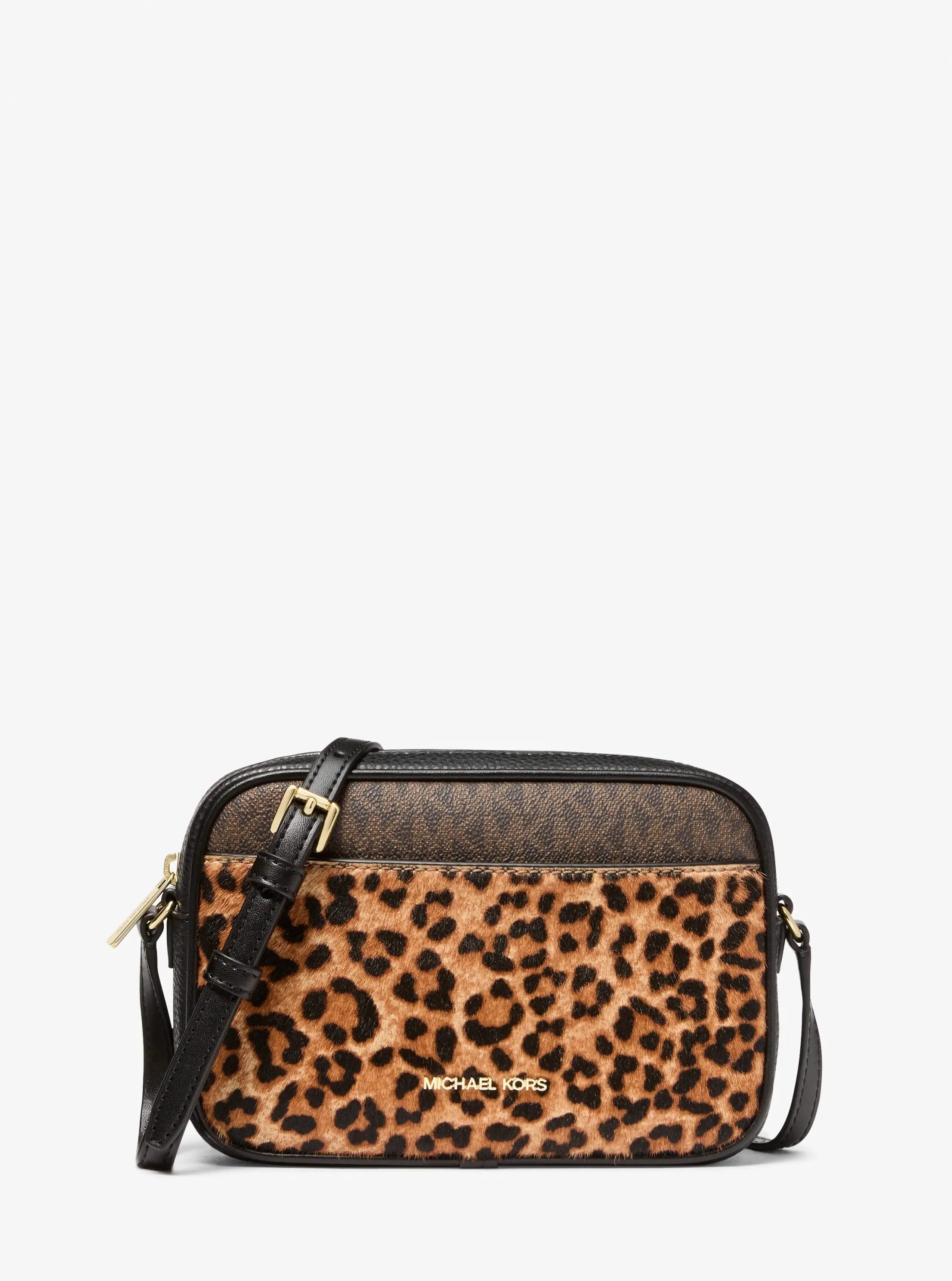 Michael Kors Jet Set Travel Leopard Print Calf Hair and Signature Logo Camera Crossbody Bag - Preorder