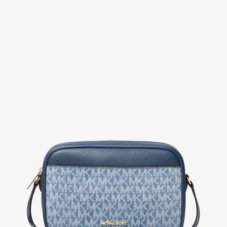 Michael Kors Jet Set Travel Signature Logo Print Denim Camera Crossbody Bag - Preorder — Lt Vtblu Wsh
