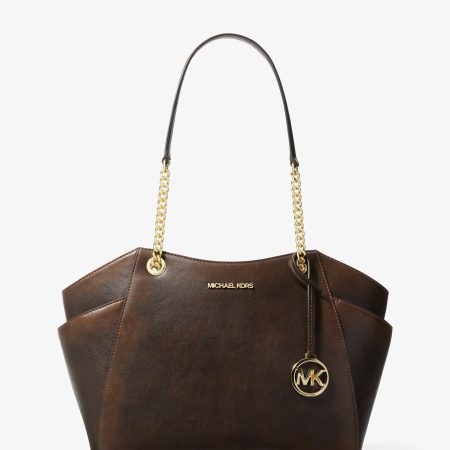 Michael Kors Jet Set Travel Large Burnished Tote Bag - Preorder — Chocolate