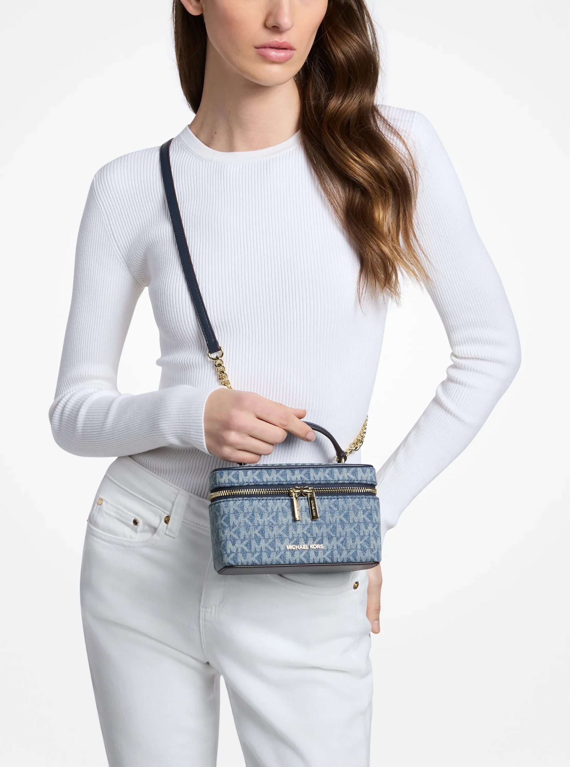 Michael Kors Vivi Small Signature Logo Print Denim Vanity Crossbody Bag - Preorder - Image 4