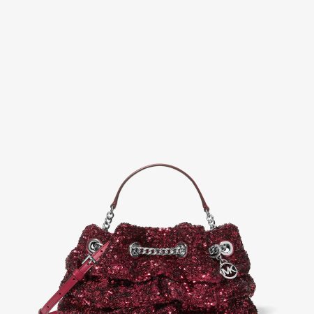 Michael Kors Mina Small Sequin Embellished Convertible Pochette - Preorder — Maroon