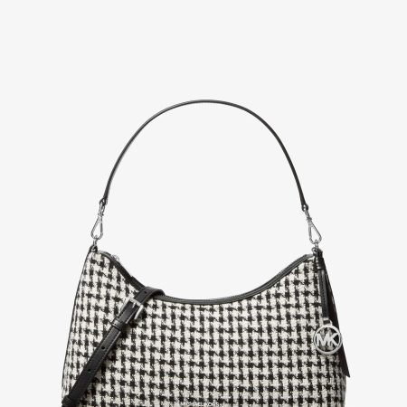 Michael Kors Sammy Medium Woven Houndstooth Convertible Shoulder Bag - Preorder — Black Light Cream