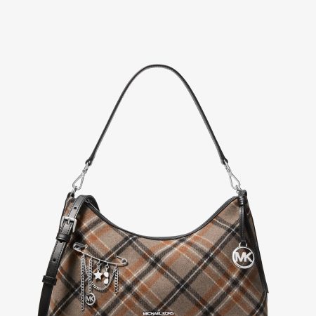 Michael Kors Sammy Medium Plaid Print Wool Blend Convertible Shoulder Bag - Preorder — Black