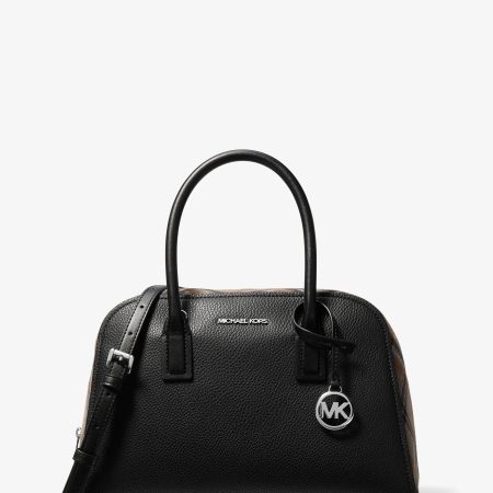 Michael Kors Ashton Medium Smooth And Plaid Wool Blend Satchel - Preorder — Black