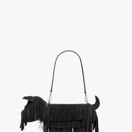 Michael Kors Scottie Dog Small Suede Shoulder Bag - Preorder — Black