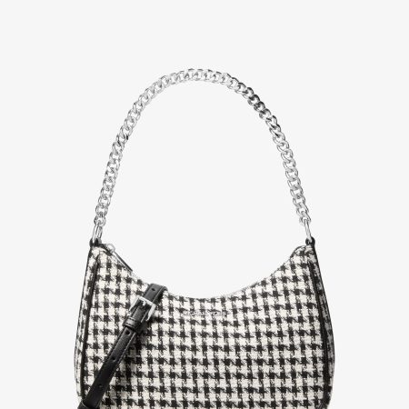 Michael Kors Jet Set Travel Houndstooth Woven Convertible Pochette - Preorder — Black Light Cream