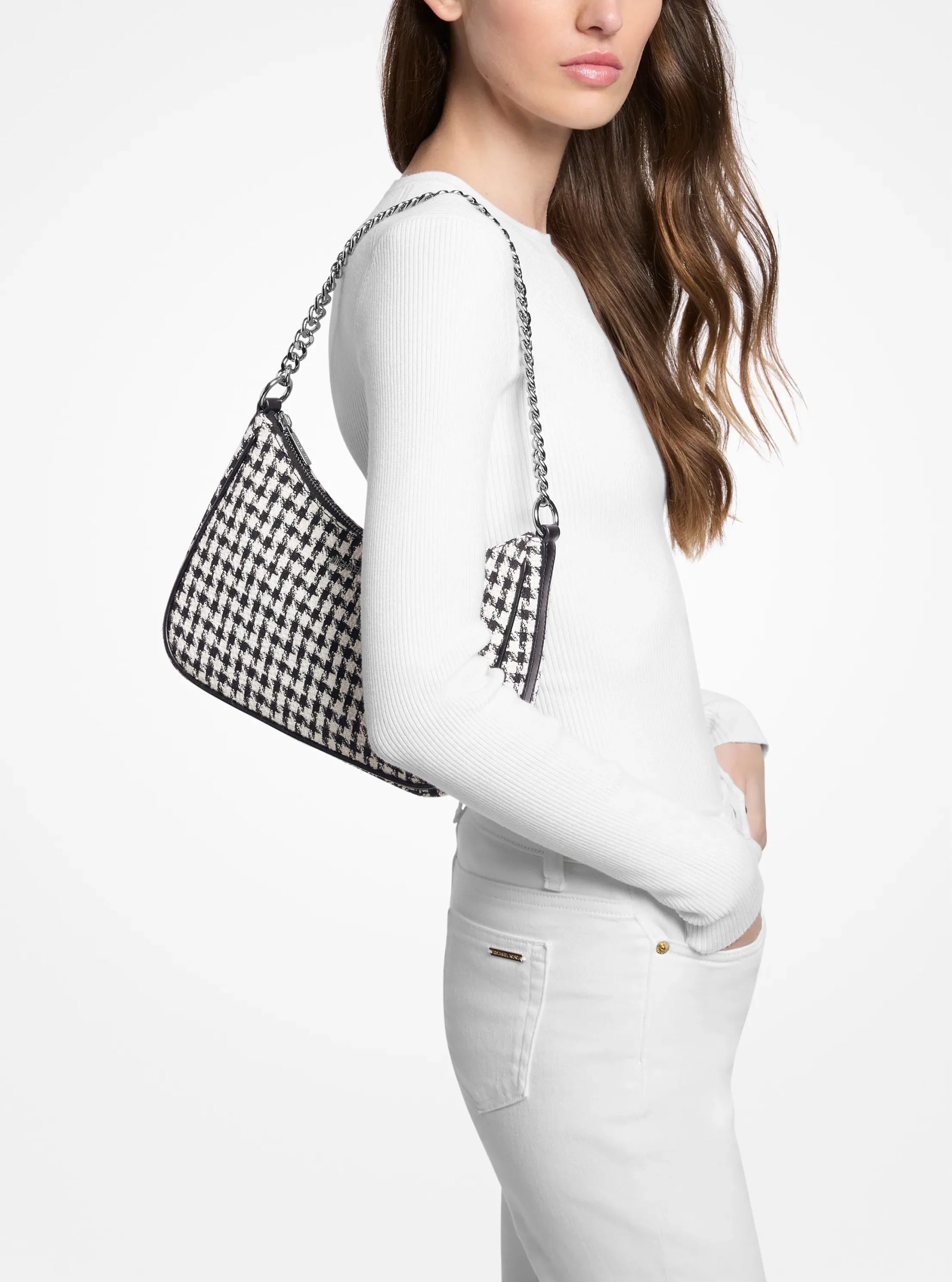 Michael Kors Jet Set Travel Houndstooth Woven Convertible Pochette - Preorder