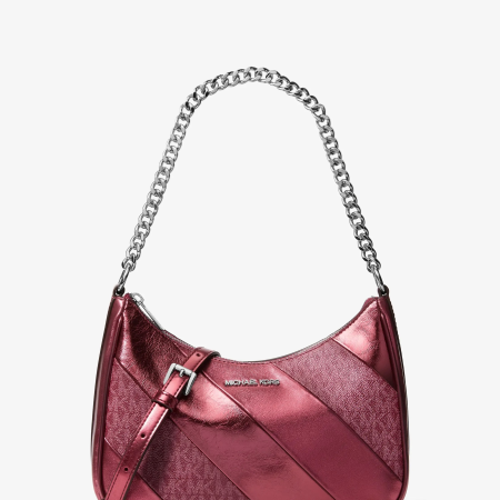 Michael Kors Jet Set Travel Metallic and Signature Logo Convertible Pochette - Preorder — Maroon