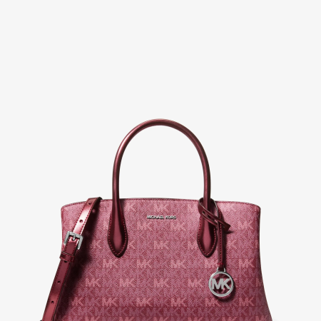 Michael Kors Maya Medium Metallic Signature Logo Satchel - Preorder — Maroon