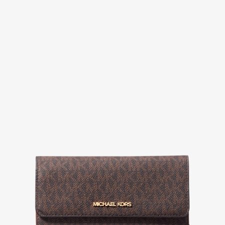 Michael Kors Jet Set Large Logo Tri-Fold Wallet - Preorder — Brown