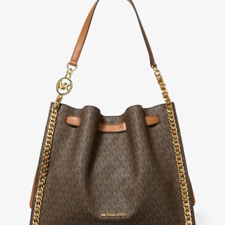Michael Kors Mina Large Signature Logo Chain Shoulder Bag - Preorder — Brown