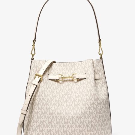 Michael Kors Carson Medium Signature Logo Convertible Bucket Crossbody Bag - Preorder — Lt Crm Multi
