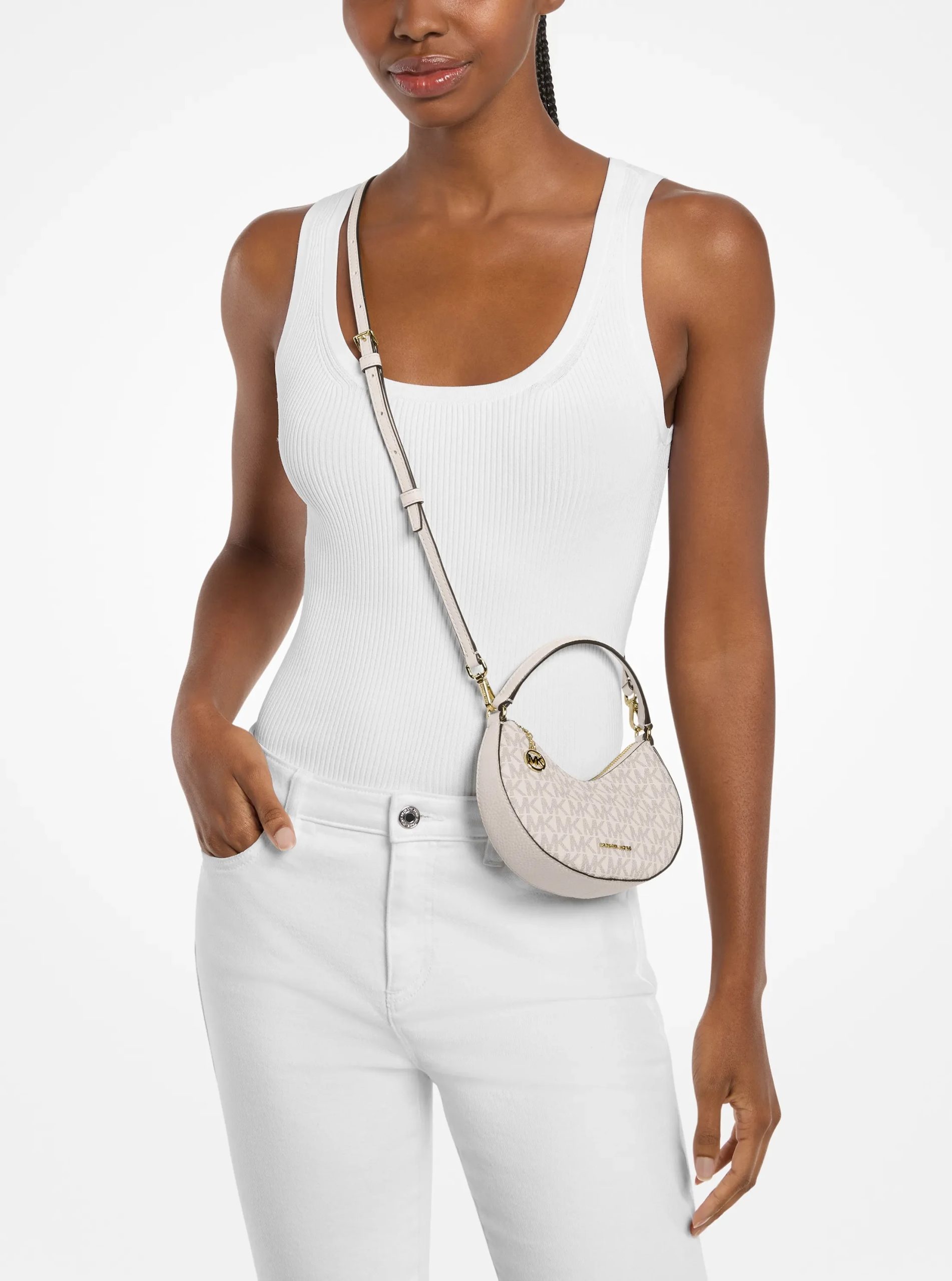 Michael Kors Roey Signature Logo Convertible Crescent Crossbody Bag - Preorder - Image 4