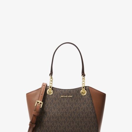 Michael Kors Jet Set Travel Small Signature Logo and Smooth Tote Bag - Preorder — Brown