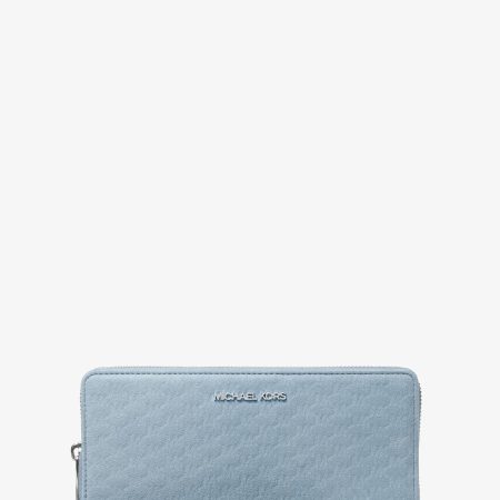 Michael Kors Jet Set Travel Large Logo Debossed Continental Wallet - Preorder — Pale Blue