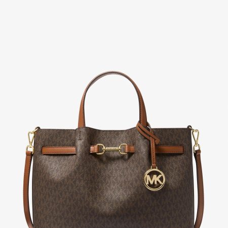 Michael Kors Carson Medium Signature Logo Satchel - Preorder — Brown