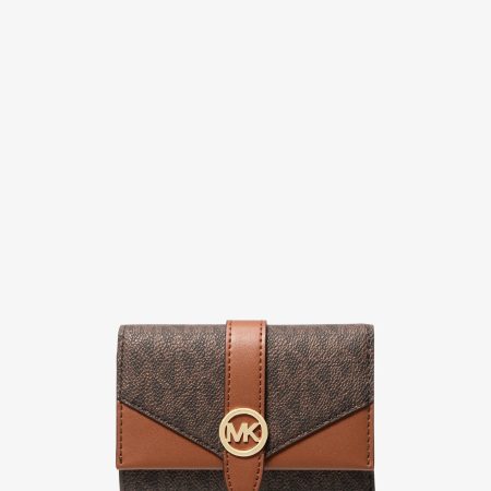 Michael Kors Greenwich Medium Signature Logo Trifold Wallet - Preorder — Brown