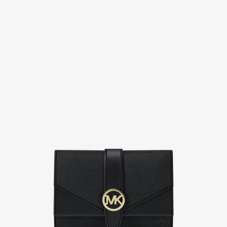 Michael Kors Greenwich Medium Saffiano Leather Trifold Wallet - Preorder — Black