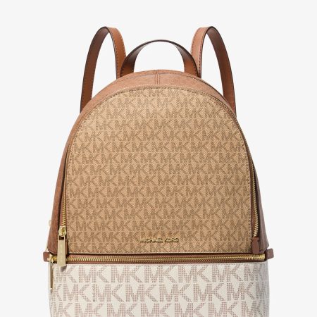 Michael Kors Rhea Medium Color-Block Signature Logo Backpack - Preorder — Camel Mlt