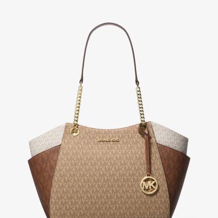 Michael Kors Jet Set Large Color-Block Signature Logo Tote Bag - Preorder — Camel Mlt