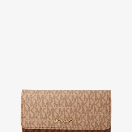 Michael Kors Jet Set Large Signature Logo Tri-Fold Wallet - Preorder — Camel Mlt
