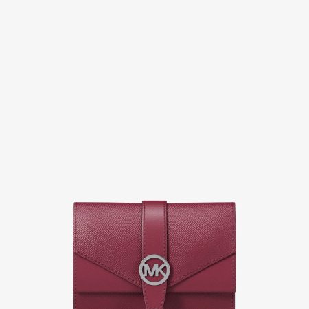 Michael Kors Greenwich Medium Leather Trifold Wallet - Preorder — Maroon
