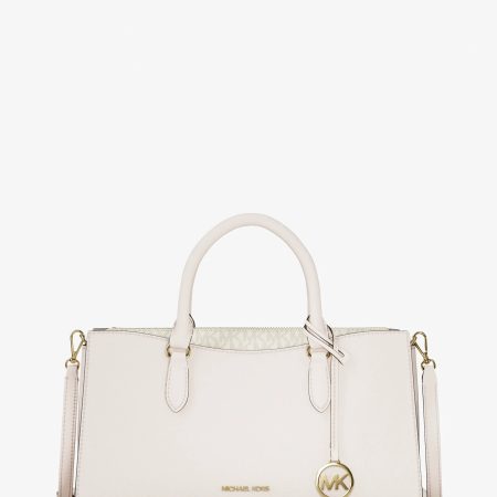 Michael Kors Arden Medium Leather Top-Zip Satchel - Preorder — Lt Cream