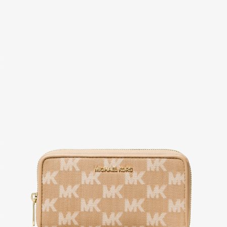 Michael Kors Jet Set Travel Large Logo Jacquard Denim Smartphone Wallet - Preorder — Camel
