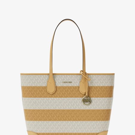 Michael Kors Eva Large Striped Signature Logo Tote Bag - Preorder — Honeywheat