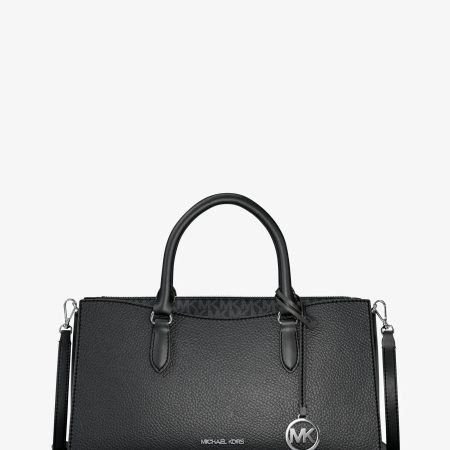 Michael Kors Arden Medium Pebbled Leather and Signature Logo Top-Zip Satchel - Preorder — Black
