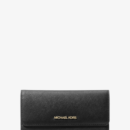 Michael Kors Jet Set Travel Crossgrain Leather Tri-Fold Wallet - Preorder — Black