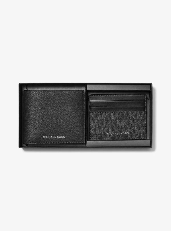 Michael Kors Pebbled Leather Billfold Wallet and Signature Logo Card Case Gift Set - Preorder