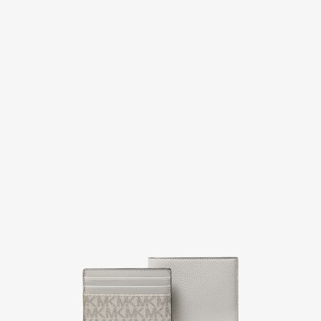 Michael Kors Pebbled Leather Billfold Wallet and Signature Logo Card Case Gift Set - Preorder — Aluminum
