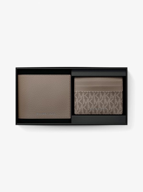 Michael Kors Pebbled Leather Billfold Wallet and Signature Logo Card Case Gift Set - Preorder