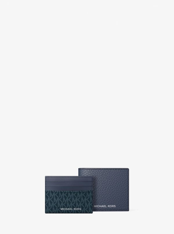 Michael Kors Pebbled Leather Billfold Wallet and Signature Logo Card Case Gift Set - Preorder