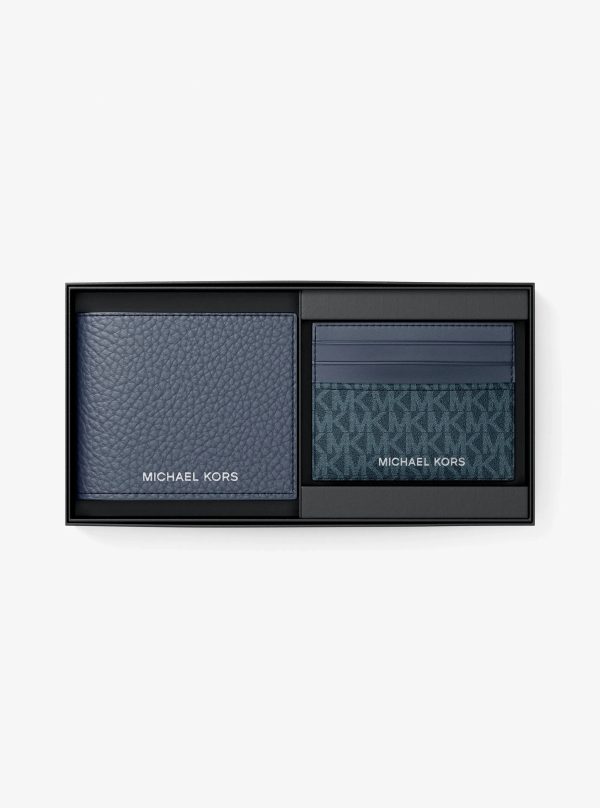 Michael Kors Pebbled Leather Billfold Wallet and Signature Logo Card Case Gift Set - Preorder