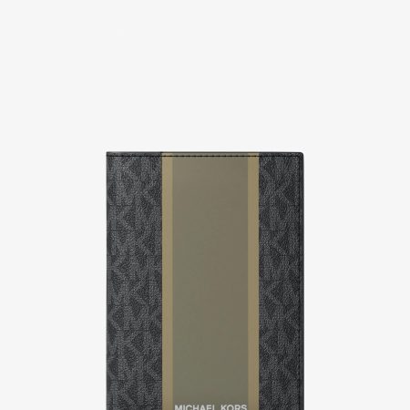 Michael Kors Cooper Stripe Signature Logo Passport Wallet - Preorder — Black Combo