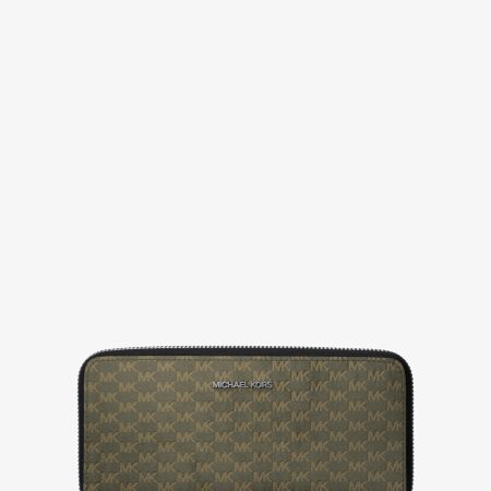Michael Kors Cooper Logo Debossed Polyester Microsuede Zip-Around Wallet - Preorder — Olive