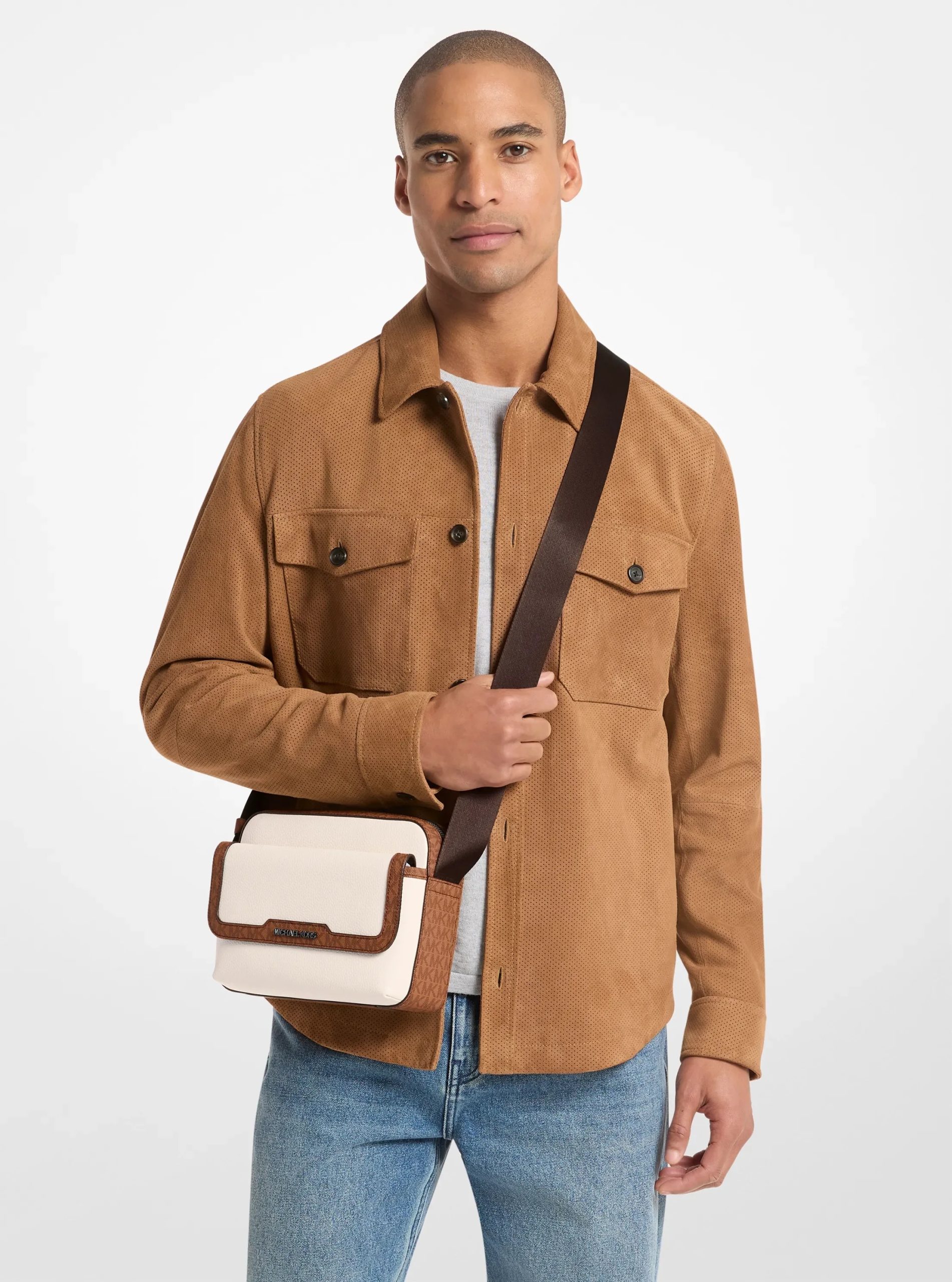 Michael Kors Cooper Medium Pebbled Leather and Signature Logo Camera Crossbody Bag - Preorder