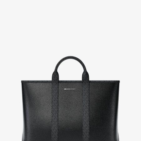 Michael Kors Cooper Medium Pebbled Leather and Signature Logo Tote Bag - Preorder — Black