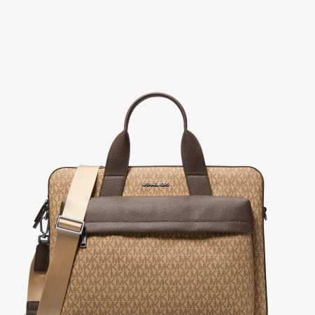 Michael Kors Pacey Medium Signature Logo Pocket Briefcase - Preorder — Camel