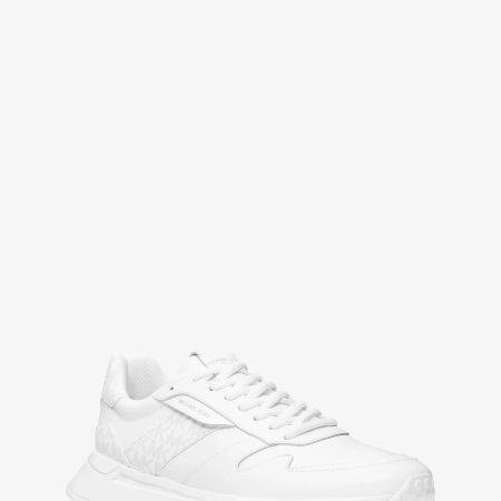 Michael Kors Dax Pebbled Leather and Logo Trainer - Preorder — Bright Wht
