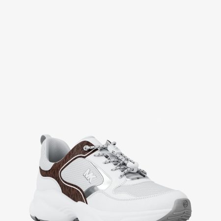 Michael Kors Jett Mixed-Media Trainer - Preorder — Op Wht Brown